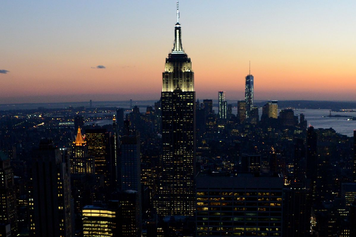 New York City Top Of The Rock 14B South Midtown To Empire State Building To World Trade Center Financial District After Sunset